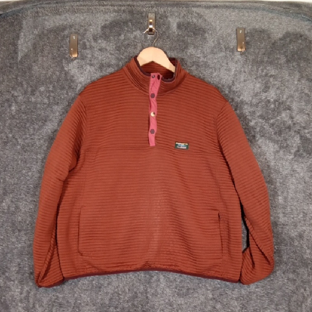 LL Bean Airlight Mens Pullover Knit Orange 1/4 Snap Buttons Size XXL